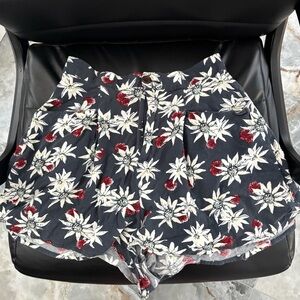 Quiksilver Women's High-Waist Floral Shorts - Black, Cream & Red